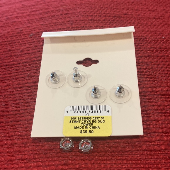 On 34th Silver-Tone 2-piece set. Cubic Zirconia Stud & Linear Drop Earrings. NWT - Picture 3 of 3
